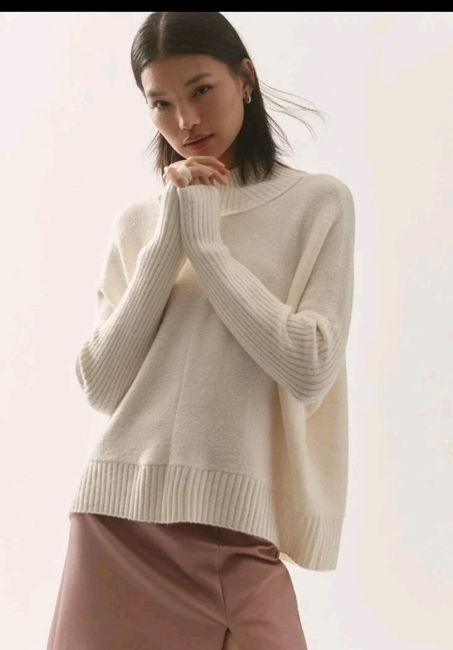 Anthropologie Maeve Gretchen Cozy Mock Neck Sweater *In Oatmeal Beige* Medium